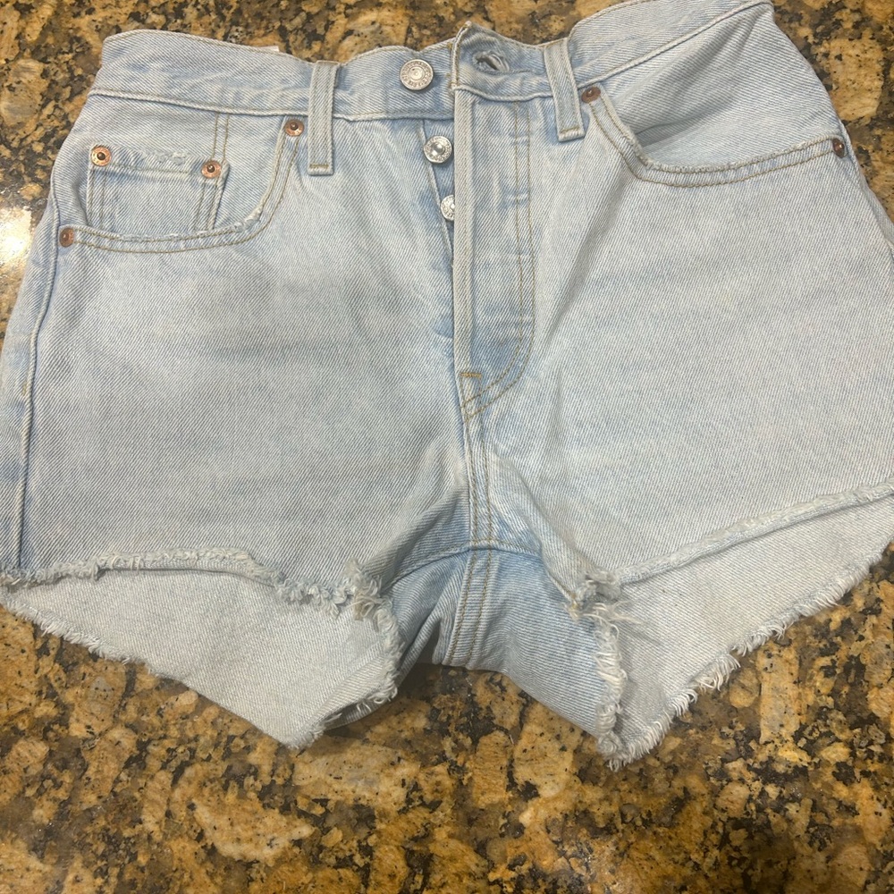 Levi's Light Blue Frayed Hem Jean Shorts